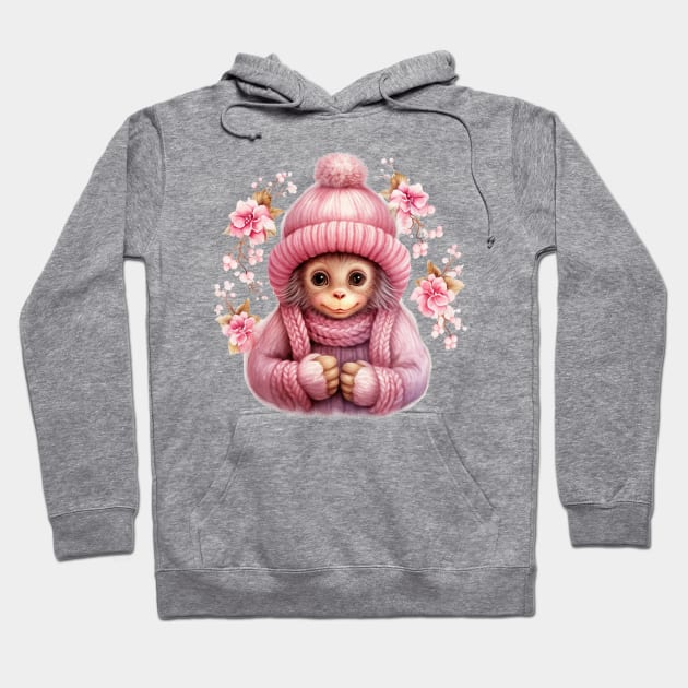 Pink Christmas Monkey Hoodie by Chromatic Fusion Studio